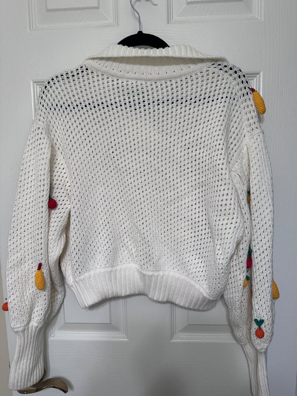 FARM Rio Open Stitch Crochet Fruit Cotton Sweater White - XS - Picture 8 of 10
